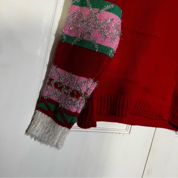 Blizzard Bay Womens Christmas Elf Sweater Snowflakes Red Silver Green Size Small - Picture 8 of 8